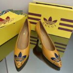 Gucci Women Adidas x Gucci Trefoil Pump Yellow Leather Blue Trefoil Print 9 Cm Heel – Image 4