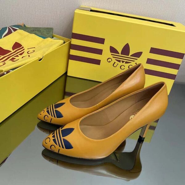 Gucci Women Adidas x Gucci Trefoil Pump Yellow Leather Blue Trefoil Print 9 Cm Heel (13)
