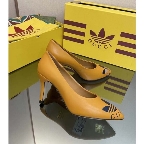 Gucci Women Adidas x Gucci Trefoil Pump Yellow Leather Blue Trefoil Print 9 Cm Heel (14)