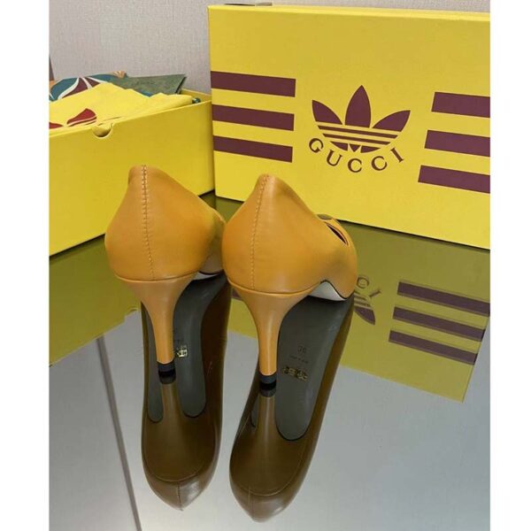 Gucci Women Adidas x Gucci Trefoil Pump Yellow Leather Blue Trefoil Print 9 Cm Heel (15)