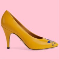 Gucci Women Adidas x Gucci Trefoil Pump Yellow Leather Blue Trefoil Print 9 Cm Heel (8)