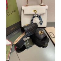 Gucci Women Double G Slide Sandal Black Chevron Matelassé Leather Mid-Heel (4)