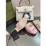 Gucci Women Double G Slide Sandal Rose Pink Chevron Matelassé Leather Mid-Heel - Bild 10