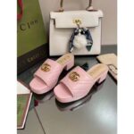 Gucci Women Double G Slide Sandal Rose Pink Chevron Matelassé Leather Mid-Heel - Bild 8