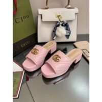 Gucci Women Double G Slide Sandal Rose Pink Chevron Matelassé Leather Mid-Heel (7)
