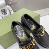 Gucci Women GG Leather Loafer Black Metal Logo Metallic Sunray Print Low Heel (11)