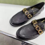 Gucci Women GG Leather Loafer Black Metal Logo Metallic Sunray Print Low Heel - Imagen 7