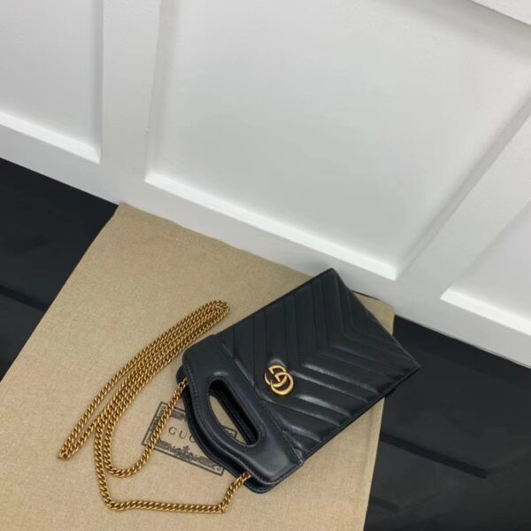 Gucci Women GG Marmont Top Handle Mini Bag Black Matelassé Chevron Leather (3)
