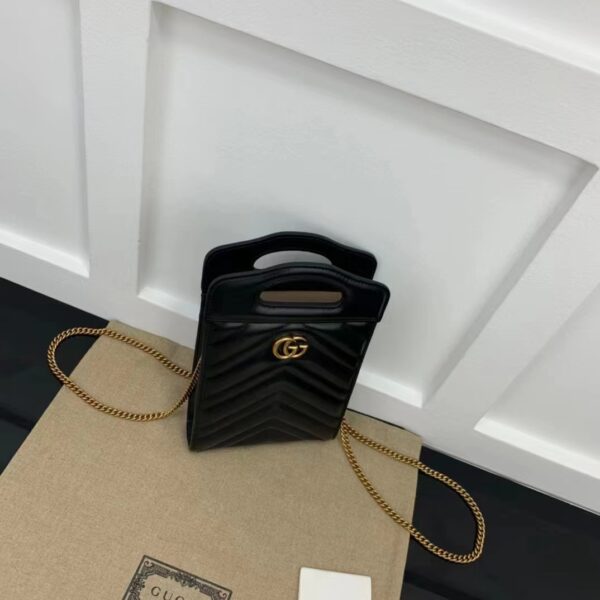 Gucci Women GG Marmont Top Handle Mini Bag Black Matelassé Chevron Leather (5)