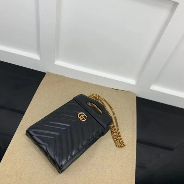 Gucci Women GG Marmont Top Handle Mini Bag Black Matelassé Chevron Leather (6)