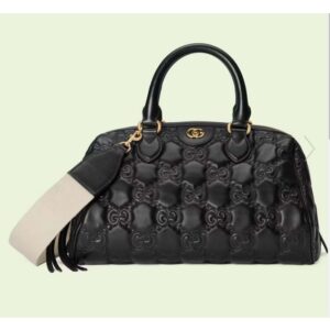 Gucci Women GG Matelassé Leather Medium Bag Black Double G Gold-Toned Hardware