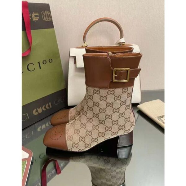 Gucci Women’s GG Canvas Ankle Boot Beige Ebony Canvas Leather Low 4 Cm Heel (1)