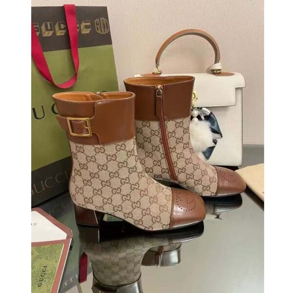 Gucci Women’s GG Canvas Ankle Boot Beige Ebony Canvas Leather Low 4 Cm Heel (10)