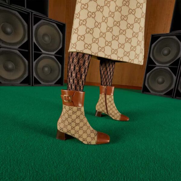 Gucci Women’s GG Canvas Ankle Boot Beige Ebony Canvas Leather Low 4 Cm Heel (11)