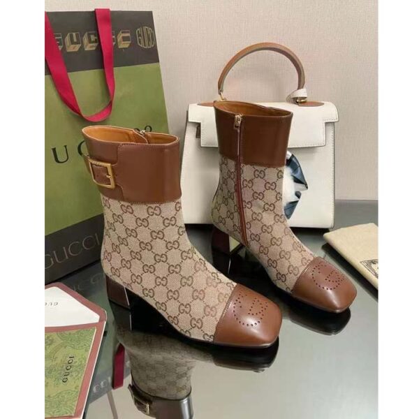 Gucci Women’s GG Canvas Ankle Boot Beige Ebony Canvas Leather Low 4 Cm Heel (2)