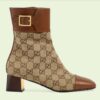 Gucci Women's GG Canvas Ankle Boot Beige Ebony Canvas Leather Low 4 Cm Heel