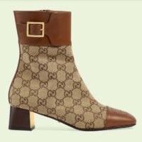 Gucci Women’s GG Canvas Ankle Boot Beige Ebony Canvas Leather Low 4 Cm Heel (3)