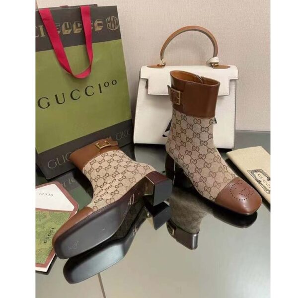 Gucci Women’s GG Canvas Ankle Boot Beige Ebony Canvas Leather Low 4 Cm Heel (4)