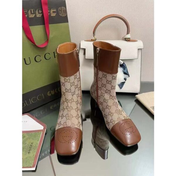 Gucci Women’s GG Canvas Ankle Boot Beige Ebony Canvas Leather Low 4 Cm Heel (5)