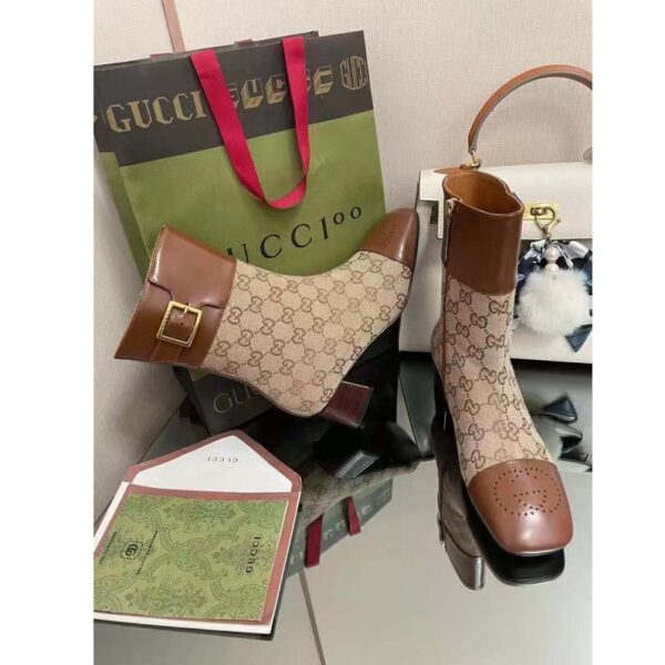 Gucci Women’s GG Canvas Ankle Boot Beige Ebony Canvas Leather Low 4 Cm Heel (7)