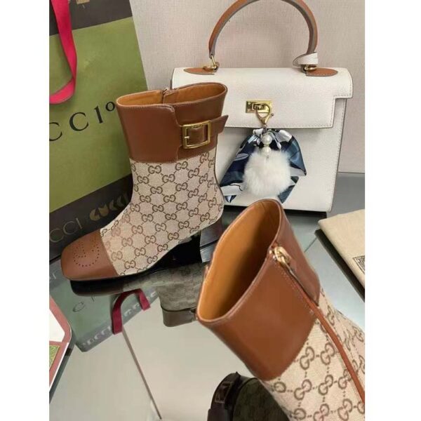 Gucci Women’s GG Canvas Ankle Boot Beige Ebony Canvas Leather Low 4 Cm Heel (8)