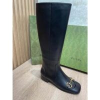 Gucci Women’s GG Knee-High Boot Horsebit Black Rubber Sole Low 4 Cm Heel (10)