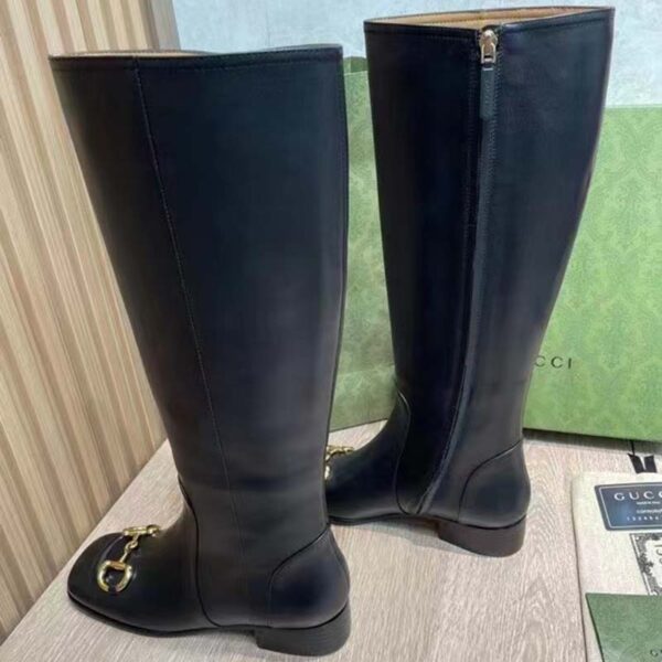 Gucci Women’s GG Knee-High Boot Horsebit Black Rubber Sole Low 4 Cm Heel (13)