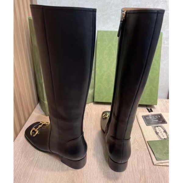 Gucci Women’s GG Knee-High Boot Horsebit Black Rubber Sole Low 4 Cm Heel (14)