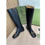 Gucci Women's GG Knee-High Boot Horsebit Black Rubber Sole Low 4 Cm Heel - Image 12