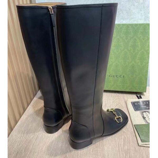 Gucci Women’s GG Knee-High Boot Horsebit Black Rubber Sole Low 4 Cm Heel (2)