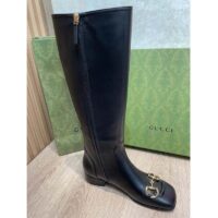 Gucci Women’s GG Knee-High Boot Horsebit Black Rubber Sole Low 4 Cm Heel (10)