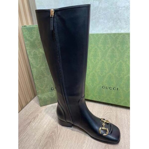 Gucci Women’s GG Knee-High Boot Horsebit Black Rubber Sole Low 4 Cm Heel (3)