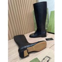 Gucci Women’s GG Knee-High Boot Horsebit Black Rubber Sole Low 4 Cm Heel (10)
