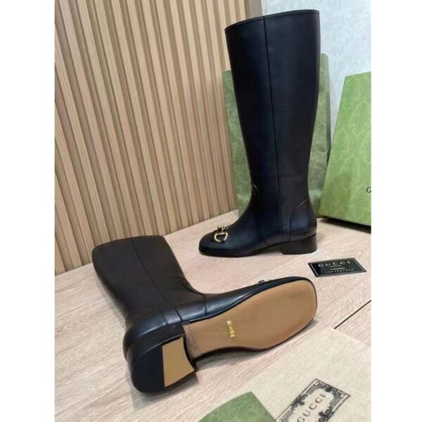 Gucci Women’s GG Knee-High Boot Horsebit Black Rubber Sole Low 4 Cm Heel (5)