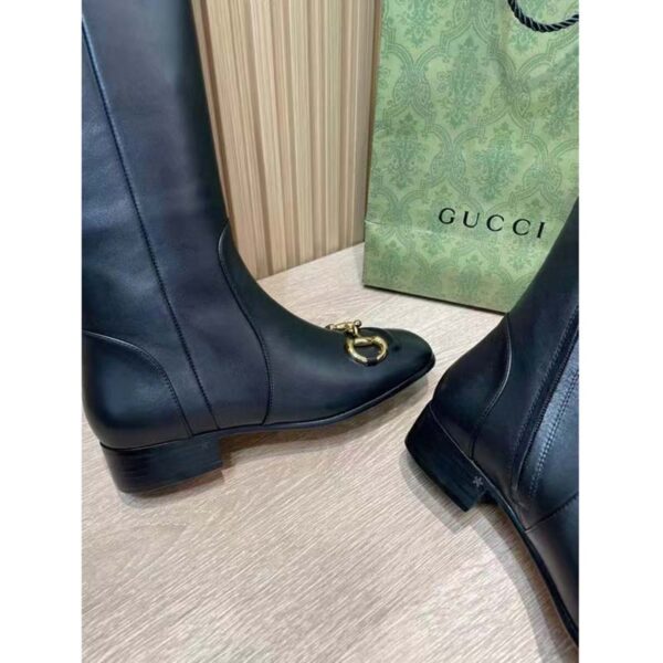Gucci Women’s GG Knee-High Boot Horsebit Black Rubber Sole Low 4 Cm Heel (8)