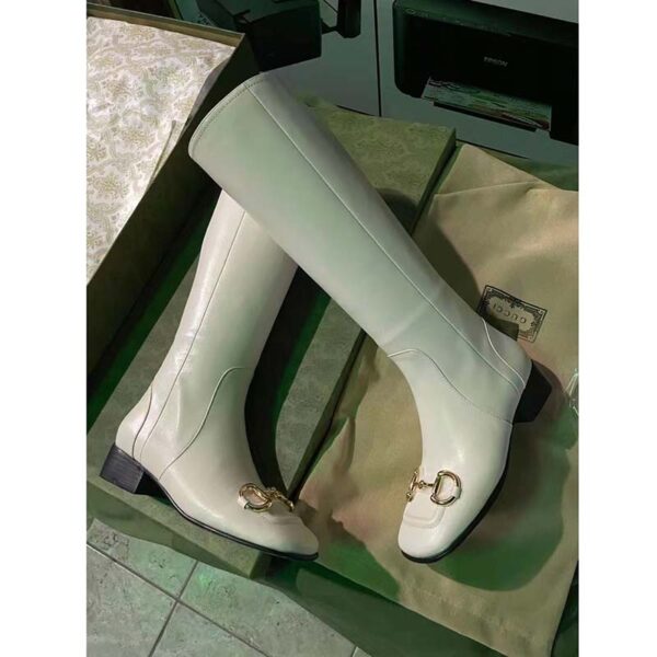 Gucci Women’s Knee-High Boot Horsebit White Rubber Sole Low 4 Cm Heel (1)
