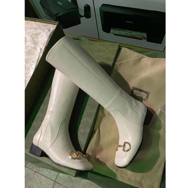 Gucci Women’s Knee-High Boot Horsebit White Rubber Sole Low 4 Cm Heel (2)