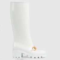 Gucci Women’s Knee-High Boot Horsebit White Rubber Sole Low 4 Cm Heel (4)