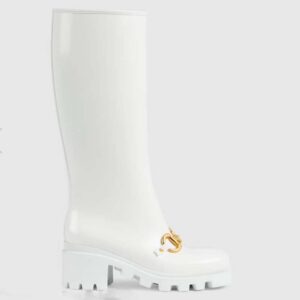 Gucci Women's Knee-High Boot Horsebit White Rubber Sole Low 4 Cm Heel