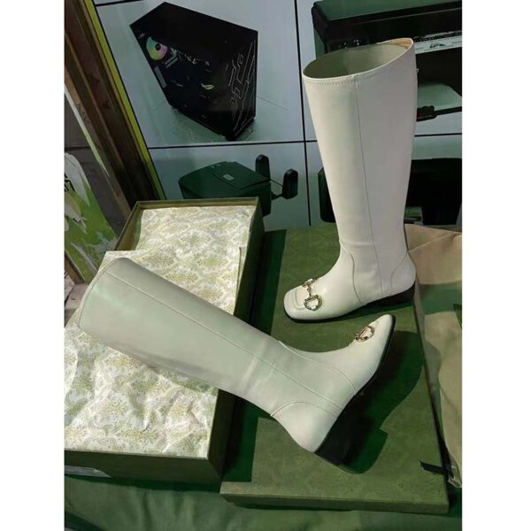 Gucci Women’s Knee-High Boot Horsebit White Rubber Sole Low 4 Cm Heel (5)