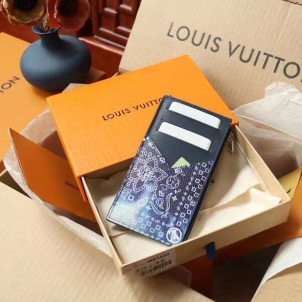 Louis Vuitton LV Unisex Coin Card Holder Blue Taurillon Cowhide Leather (4)