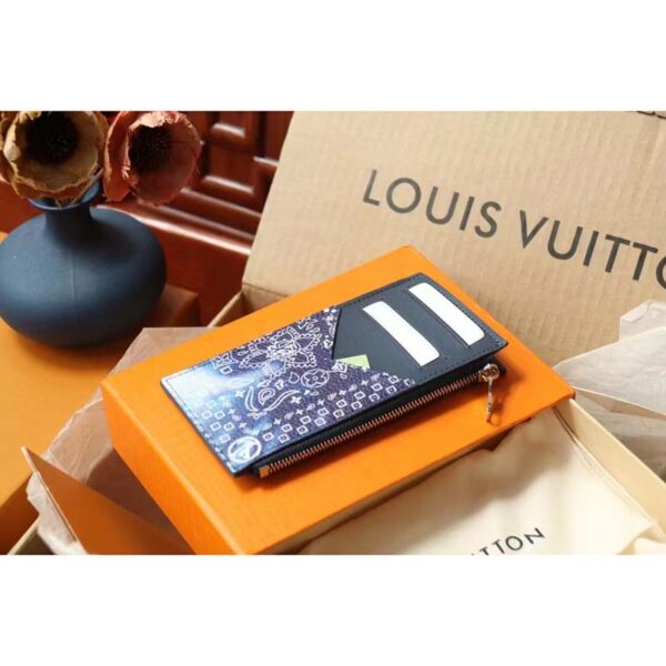 Louis Vuitton LV Unisex Coin Card Holder Blue Taurillon Cowhide Leather (7)