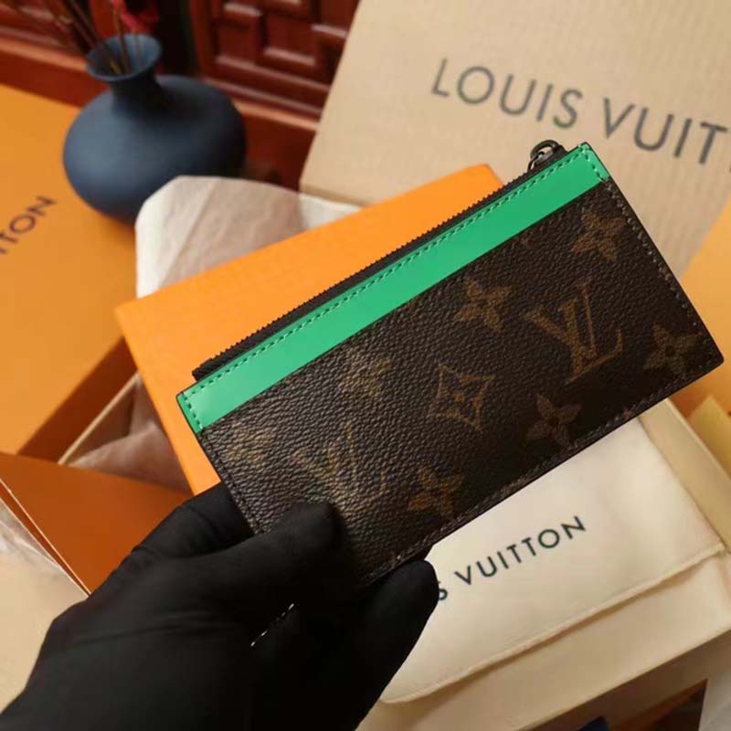 Louis Vuitton Coin Card Holder Monogram Macassar Minty Green