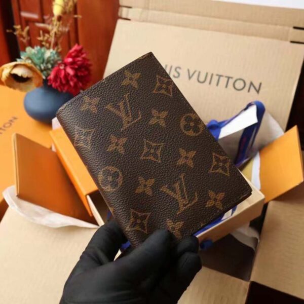Louis Vuitton LV Unisex Passport Cover Brown Monogram Coated Canvas Cowhide Leather (2)