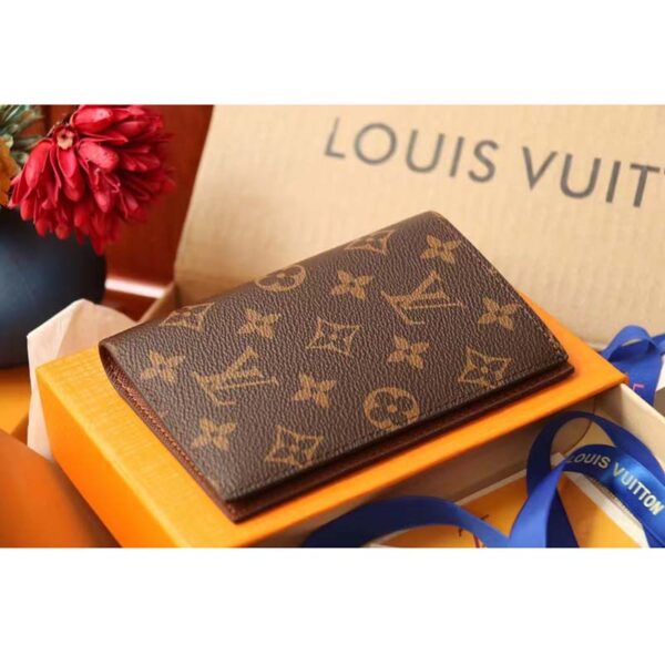 Louis Vuitton LV Unisex Passport Cover Brown Monogram Coated Canvas Cowhide Leather (7)