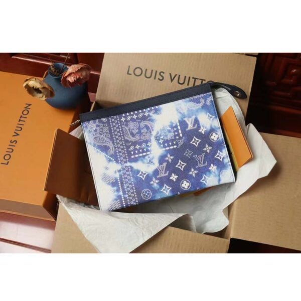 Louis Vuitton LV Unisex Pochette Voyage MM Blue Cowhide Leather (5)