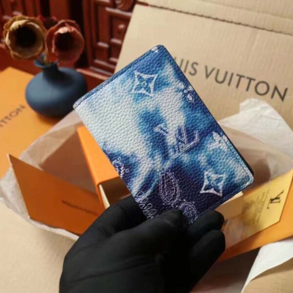 Louis Vuitton LV Unisex Pocket Organizer Blue Cowhide Leather Monogram Motif (3)
