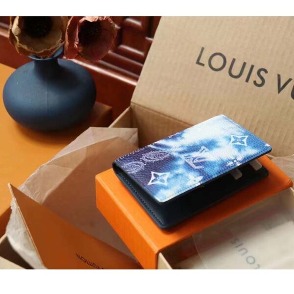 Louis Vuitton LV Unisex Pocket Organizer Blue Cowhide Leather Monogram Motif (6)