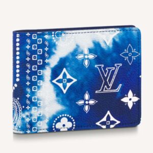 Louis Vuitton LV Unisex Slender Wallet Blue Cowhide Leather Textile Lining