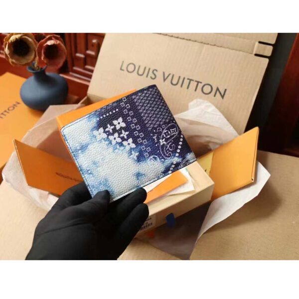 Louis Vuitton LV Unisex Slender Wallet Blue Cowhide Leather Textile Lining (12)
